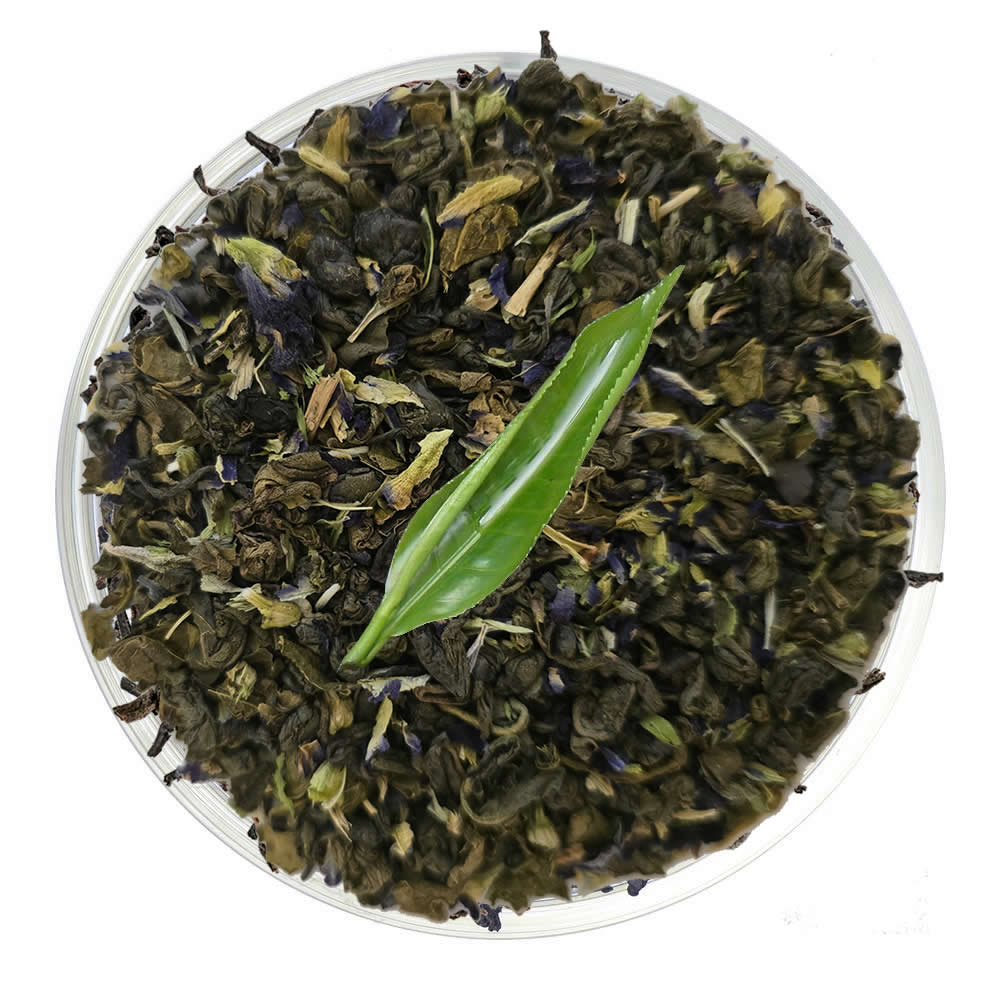 Pure Ceylon Blue Butterfly Pea Flower With Green Tea Loose leaf in container - Ceylon Teabox
