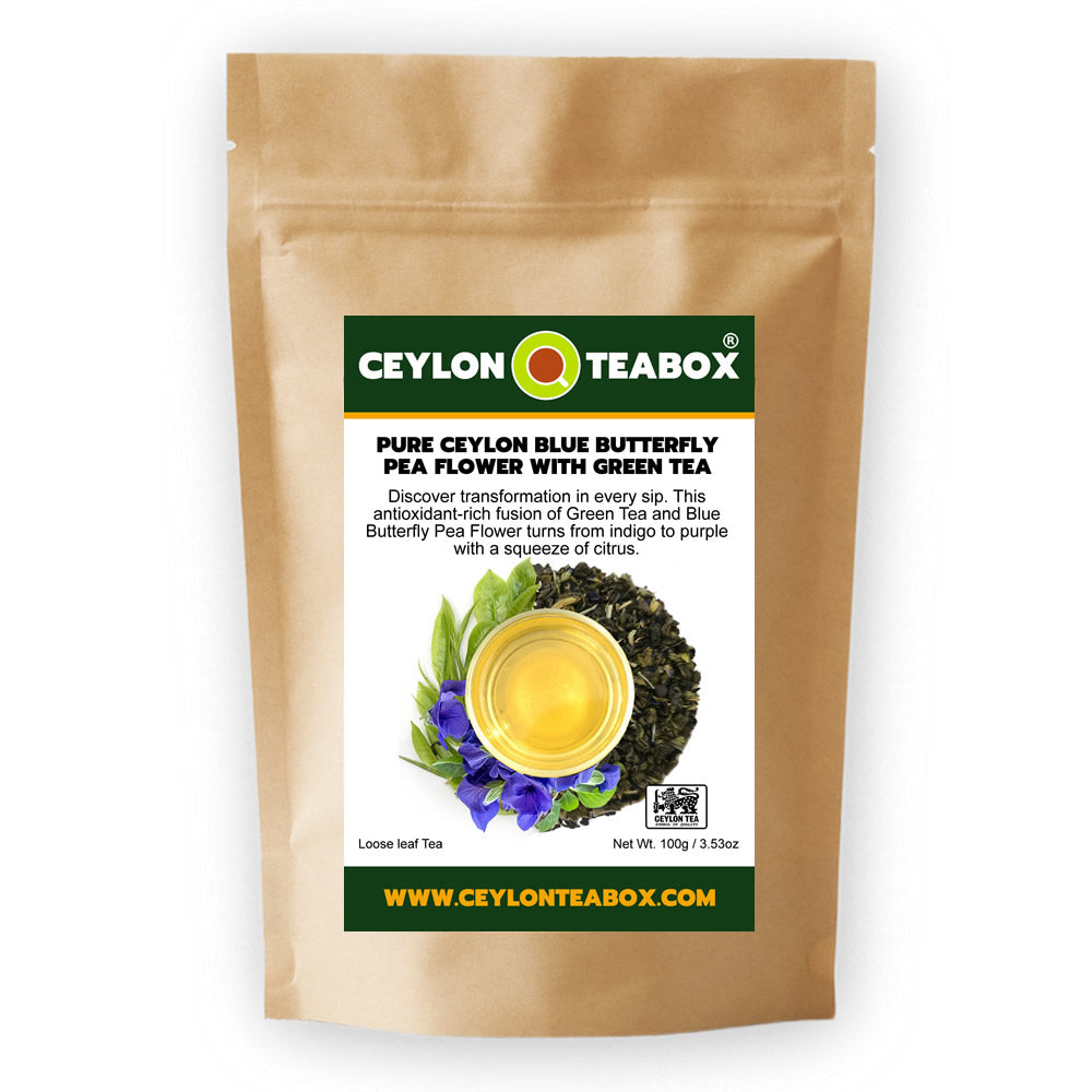 Pure Ceylon Blue Butterfly Pea Flower With Green Tea in pouch - Ceylon Teabox