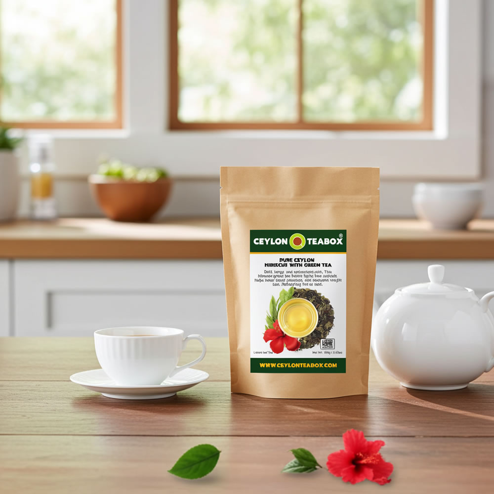 Pure Ceylon Hibiscus With Green Tea ith teapot and teacup - Ceylon Teabox