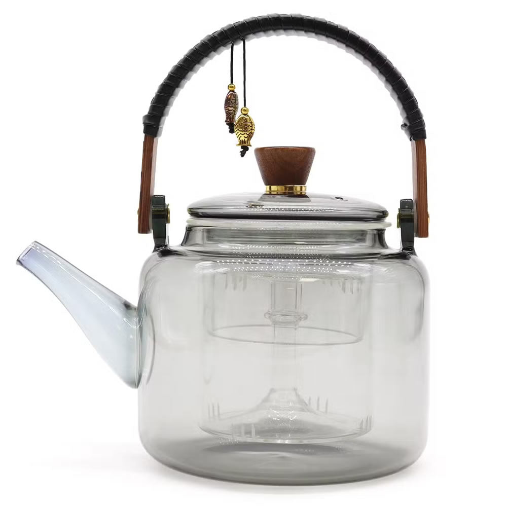 Glass Infuser Teapot With Steamer System Charcoal - 1000ml - Ceylon Teabox