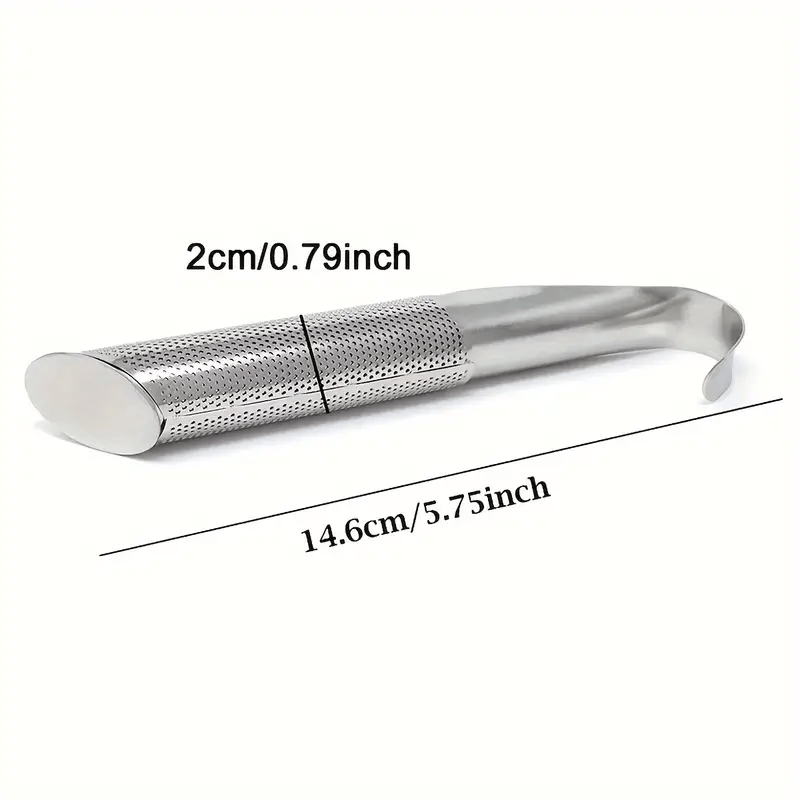 Metallic tool with measurements on a white background